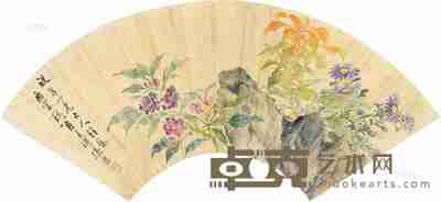 张熊 丙寅(1866)年作 春意盎然 扇片 18×51cm