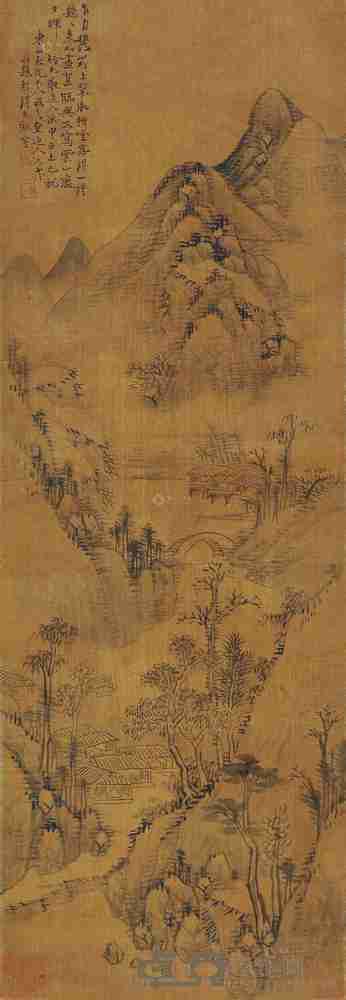 陈允升 溪山隐居 镜片 88×31cm