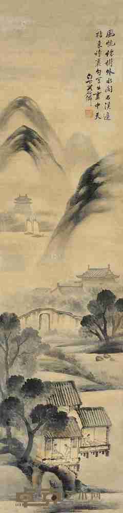 吴石僊 风帆烟树 镜片 138×33cm