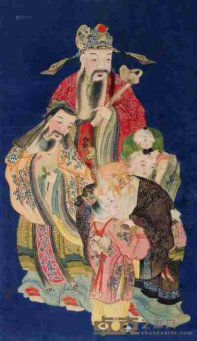 沈燧 庚申(1920)年作 福禄寿 镜片 160×91cm