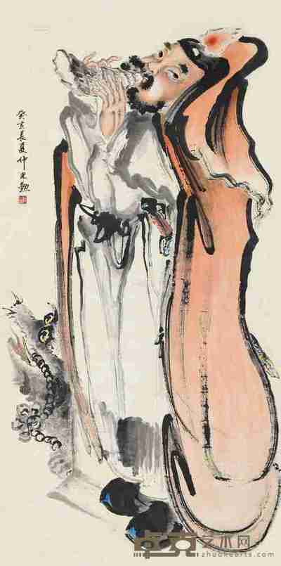 仲光勋 癸亥(1923)年作 吹海螺 镜片 135×68cm