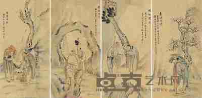 钱文彬 人物故事 (四幅) 镜片 85×43cm×4