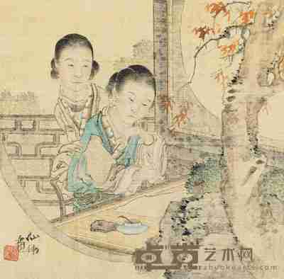 胡术 仕女图 镜片 27×27cm