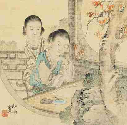 胡术 仕女图 镜片