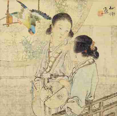 胡术 仕女图 镜片