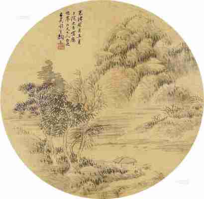 颜元 癸未（1893）年作 山居图 团扇片