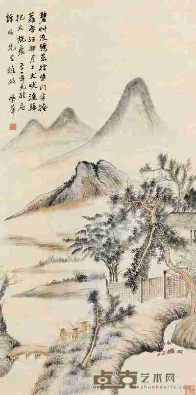 洪庶安 1942 年作 青山碧林 立轴 130×65cm