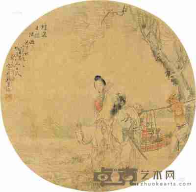 孙基瑞 丙申（1896）年作 钟馗嫁妹 团扇片 直径25cm