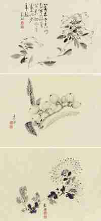 章木田 干皴花果册 册页 （八开选三）