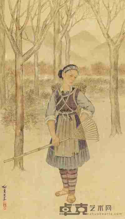 庞薰琴 村姑 镜框 58×33cm