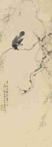 汤鋐 丁卯（1867）年作 春柳八哥 立轴