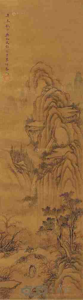 文点 辛未(1691)年作 秋山图 镜片 71×20cm