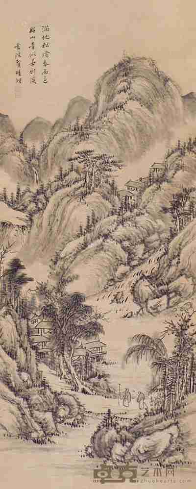 费晴湖 春雨松荫 立轴 110×44cm