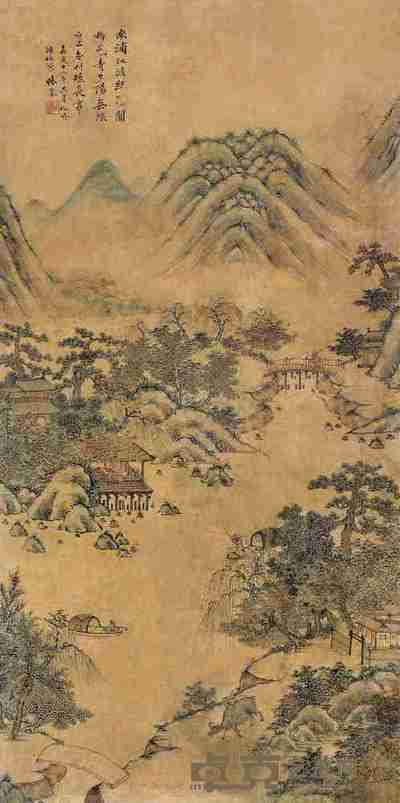 张崟 1807年作 青山暮景 镜片 129×63cm