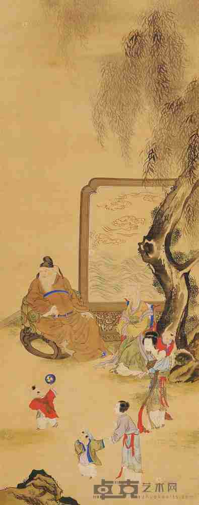 佚名 一家和乐 立轴 126×50cm
