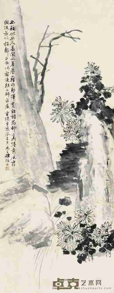 徐桢 辛亥(1911)年作 菊石图 立轴 136×53cm