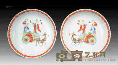 清道光 粉彩麻姑献寿盘 (一对) 直径19cm