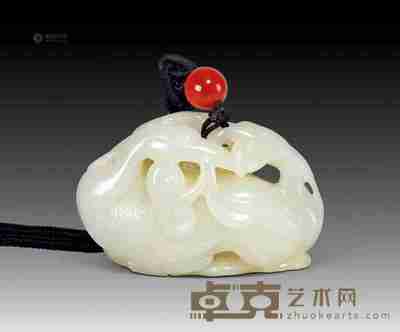 清 白玉雕衔芝天鹅挂件 6.5×4cm