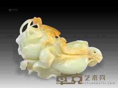 清 巧色白玉雕白菜草虫摆件 10×17cm