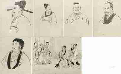 徐燕孙 《管仲》、《子产》、《商鞅》、《诸葛亮》、《王安石》故事插图手稿 镜心