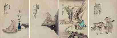 苏六朋 癸丑（1853年）作 山水 人物 （四帧） 镜心