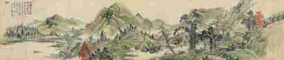 叶直 丙申（1896年）作 青绿山水卷 手卷