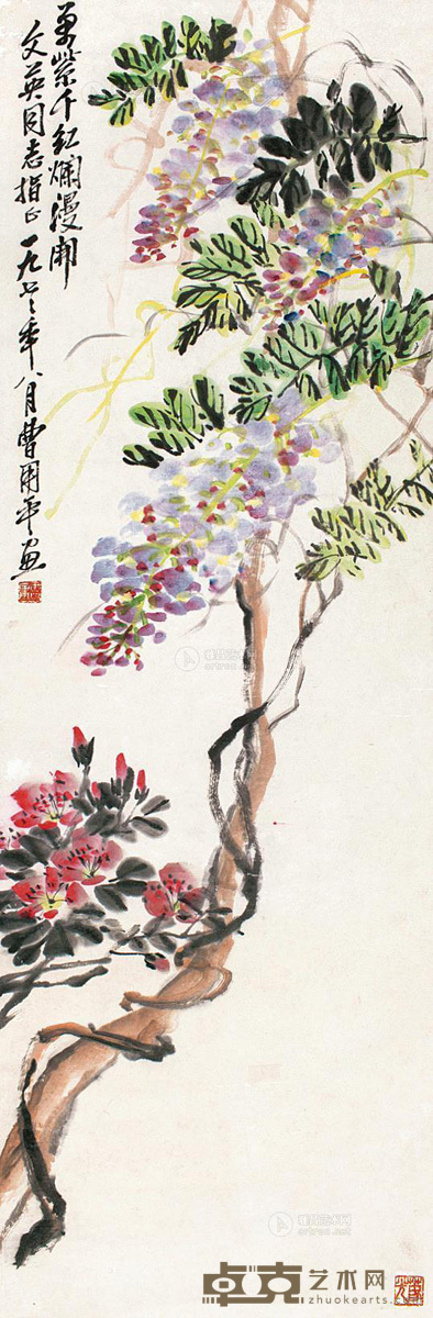 曹用平 万紫千红 立轴 103×33cm