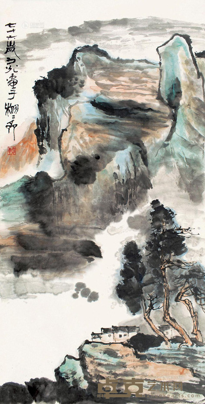 谢之光 高山幽居 镜片 138×70cm