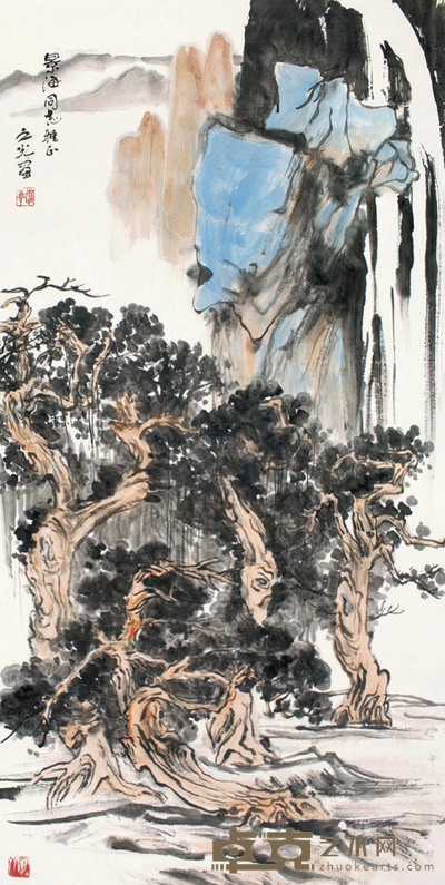 谢之光 古树参天 立轴 138×68cm