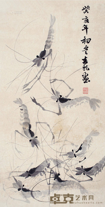 无款 群虾 立轴 67×34cm