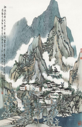 方骏 山水 镜框