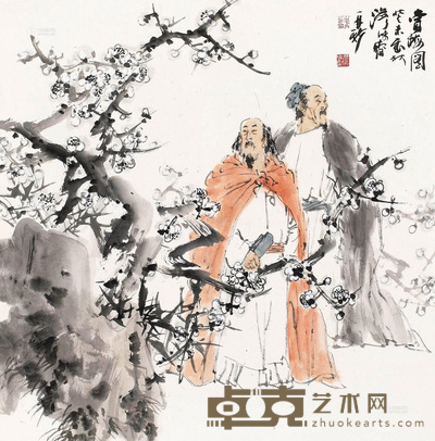 苗再新 赏梅图 镜片 68×68cm