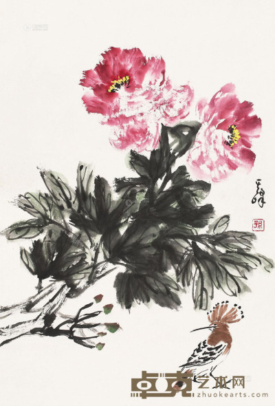 孙其峰 牡丹 镜片 65×44cm