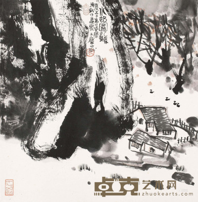 宋玉麟 1985年作 水邨图 镜片 49×48cm