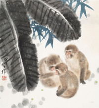 方楚雄 2003年作 三猴图 镜片