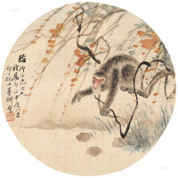 倪田 1904年作 猴 镜片