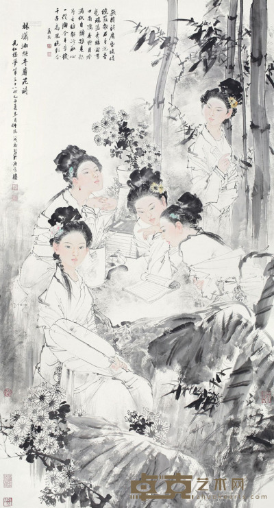 王茂飞 2005年作 红楼梦人物 镜片 178×96cm