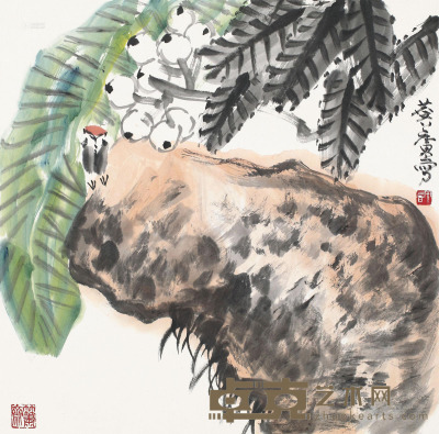 许麟庐 花鸟 镜片 68×68cm