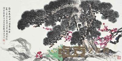 赵石、岑学恭  松竹梅 136×68cm 约：8.32 平尺