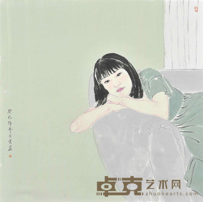 肖蓝  沙发上的少女 70×70cm 约：4.41平尺