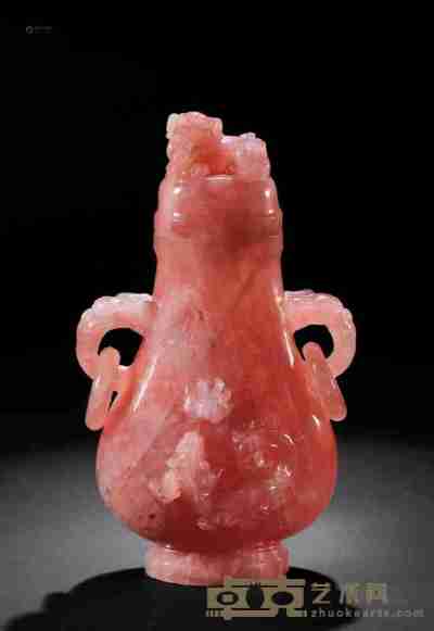 清 粉水晶兽耳螭龙瓶 高28.5cm