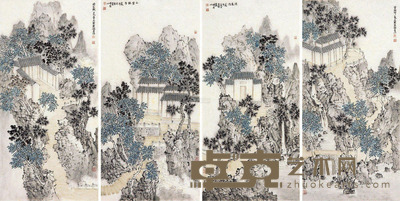 李志坚 山水 镜心 四屛 69×44cm×4
