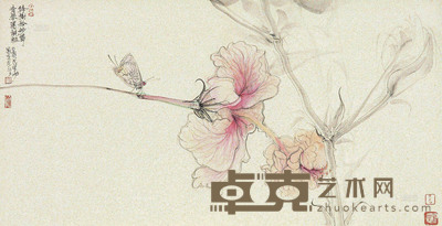 梁雨 花卉 昆虫二 镜心 36×69cm