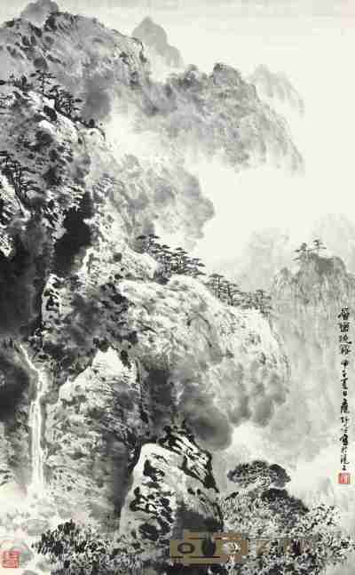应野平 甲子（1984）年作 层峦晓雾 立轴 96×59cm