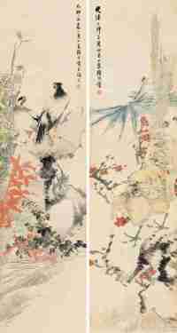 徐祥 己卯（1879）年作 翎毛图 （二幅） 屏轴