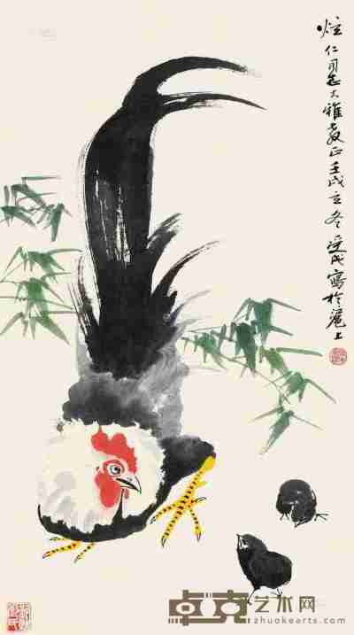 邱受成 壬戌（1982）年作 公鸡图 立轴 73×40cm
