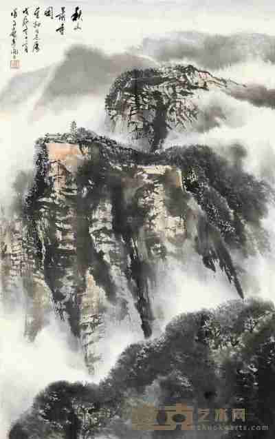徐子鹤 戊辰（1988）年作 秋山萧寺 镜片 79×50cm