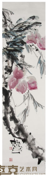 陆越子 寿桃图 138×34cm