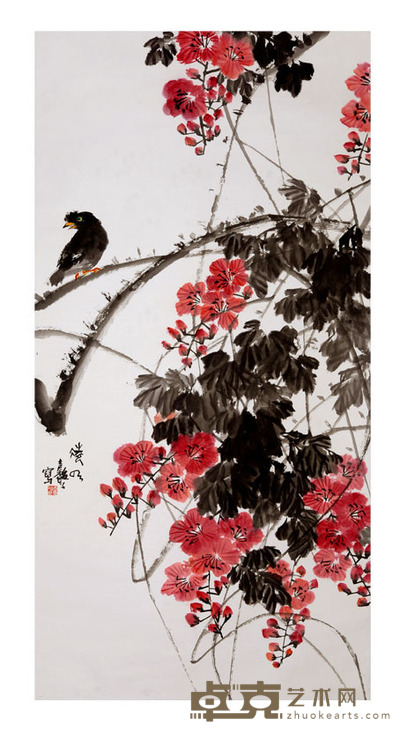 张继馨 花鸟 137.2×69.3cm