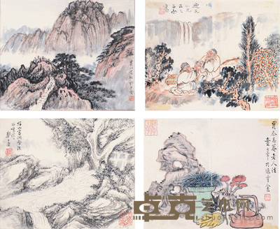 应野平等 山水小品一套 16×19cm×4